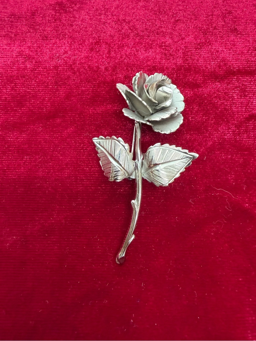 Vintage Silver Tone Rose Flower Brooch
